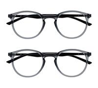 OPULIZE Met Lunettes de Lecture Pack de 2 Montures Rondes et Mincess Charnières à Ressort Anti-Rayures Gris Transparente Hommes Femmes RR60-7 +2.00