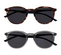 OPULIZE Met Lunettes de Lecture Pack de 2 Solaire Monture Ronde et Mince Charnières à Ressort Verres Teintés Anti-Rayures Gris Transparente Hommes Femmes SS60-7C +1.00