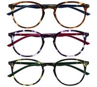 OPULIZE Met Lunettes de Lecture Pack de 3 Montures Rondes et Minces Charnières à Ressort Anti-Rayures Écailles de Tortue Marron Violet Vert Hommes Femmes RRR60-256 +1.50