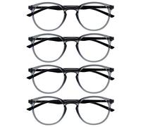 OPULIZE Met Lunettes de Lecture Pack de 4 Montures Rondes et Minces Charnières à Ressort Anti-Rayures Gris Transparente Hommes Femmes RRRR60-7 +2.00