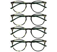 OPULIZE Met Lunettes de Lecture Pack de 4 Montures Rondes et Minces Charnières à Ressort Anti-Rayures Écailles de Tortue Vert Hommes Femmes RRRR60-6 +2.00