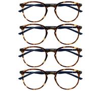 OPULIZE Met Lunettes de Lecture Pack de 4 Montures Rondes et Minces Charnières à Ressort Anti-Rayures Écailles de Tortue Marron Hommes Femmes RRRR60-2 +1.00
