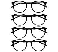 OPULIZE Met Lunettes de Lecture Pack de 4 Montures Rondes et Minces Charnières à Ressort Anti-Rayures Noir Hommes Femmes RRRR60-1 +1.50