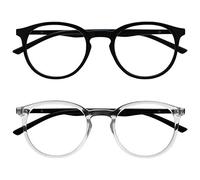 OPULIZE Met Pack 2 Lunettes De Lecture Grand Rond Noir Transparent Hommes Femmes Charnières Ressort RR60-1C +0,00