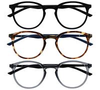 Opulize Met Pack 3 Lunettes De Lecture Grand Rond Noir Gris Transparent Hommes Femmes Charnières Ressort RRR60-17C +0,00