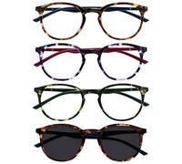 OPULIZE Met Pack 4 Lunettes De Lecture Avec Lecteur Soleil Grand Rond Brun Pourpre Vert Hommes Femmes RRRS60-2562 +3,00