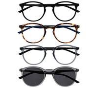 OPULIZE Met Pack 4 Lunettes De Lecture Avec Lecteur Soleil Grand Rond Noir Brun Gris Hommes Femmes RRRS60-1277 +2,50