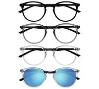 OPULIZE Met Pack 4 Lunettes De Lecture Avec Lecteur Soleil Grand Rond Noir Gris Transparent Hommes Femmes RRRS60-17CC +1,50