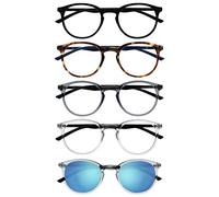 Opulize Met Pack 5 Lunettes De Lecture Avec Lecteur Soleil Rond Noir Brun Gris Transparent Hommes Femmes RRRRS60-127CC +3,00