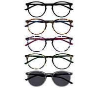 OPULIZE Met Pack 5 Lunettes De Lecture Avec Lecteur Soleil Rond Noir Brun Pourpre Vert Gris Hommes Femmes RRRRS60-12567 +3,00