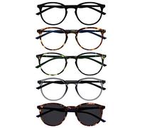 OPULIZE Met Pack 5 Lunettes De Lecture Avec Lecteur Soleil Rond Noir Brun Vert Gris Hommes Femmes RRRRS60-12672 +0,00