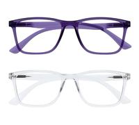 OPULIZE NYX Lunette anti lumiere bleue femme & homme - Lunette Loupe Ecran/Gaming - Lot de 2 - Anti-éblouissement, UV400, Légère - Rectangulaire - Violet Translucide - + 1,00