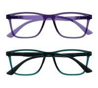 OPULIZE NYX Lunette anti lumiere bleue femme & homme - Lunette Loupe Ecran/Gaming - Lot de 2 - Anti-éblouissement, UV400, Légère - Rectangulaire - Violet Turquoise - + 2,50