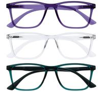 OPULIZE NYX Lunette anti lumiere bleue femme & homme - Lunette Loupe Ecran/Gaming - Lot de 3 - Anti-éblouissement, UV400, Légère - Rectangulaire - Violet Translucide Turquoise - + 2,00