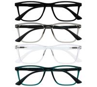OPULIZE NYX Lunette anti lumiere bleue femme & homme - Lunette Loupe Ecran/Gaming - Lot de 4 - Anti-éblouissement, UV400, Légère - Rectangulaire - Noir Gris Translucide Turquoise - + 1,00