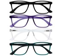 OPULIZE NYX Lunette anti lumiere bleue femme & homme - Lunette Loupe Ecran/Gaming - Lot de 4 - Anti-éblouissement, UV400, Légère - Rectangulaire - Noir Violet Translucide Turquoise - +3,00