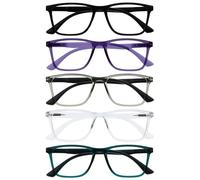 OPULIZE NYX Lunette anti lumiere bleue femme & homme - Lunette Loupe Ecran/Gaming - Lot de 5 - Anti-éblouissement, UV400, Légère - Rectangulaire - Noir Violet Gris Translucide Turquoise - +3,50