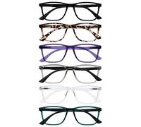 OPULIZE NYX Lunette anti lumiere bleue femme & homme - Lunette Loupe Ecran/Gaming - Lot de 6 - Anti-éblouissement, UV400 - Rectangulaire - Noir Marron Violet Gris Translucide Turquoise - + 2,50