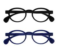 OPULIZE OCA Lunettes de Lecture - Lot de 2 - Monture Ronde Moderne Rétro - Noir, Bleu - Hommes Femmes - Charnières à Ressort - RR54-13 - +1.50