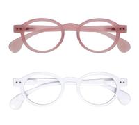 OPULIZE OCA Lunettes de Lecture - Lot de 2 - Monture Ronde Moderne Rétro - Rose, Blanc - Hommes Femmes - Charnières à Ressort - RR54-4W - +3.00