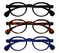 OPULIZE OCA Lunettes de Lecture - Lot de 3 - Monture Ronde Moderne Rétro - Noir, Brun, Bleu - Hommes Femmes - Charnières à Ressort - RRR54-123 - +2.50