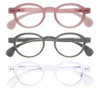OPULIZE OCA Lunettes de Lecture - Lot de 3 - Monture Ronde Moderne Rétro - Rose, Gris, Blanc - Hommes Femmes - Charnières à Ressort - RRR54-47W - +1.00