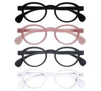 OPULIZE OCA Lunettes de Lecture - Lot de 4 - Monture Ronde Moderne Rétro - Noir, Rose, Gris, Blanc - Hommes Femmes - Charnières à Ressort - RRRR54-147W - +3.50