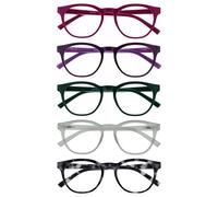 OPULIZE ORA Lunette loupe homme et femme, Lunettes de lecture, Charnières à ressort, Cadre rond léger, Lot de 5 Rose Violet Vert Glace Écaille grise +3,00