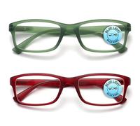OPULIZE PEP Lot de 2 lunettes de lecture bloquant la lumière bleue, vert mat rouge + 3,5