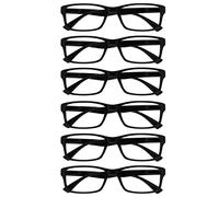 OPULIZE Pep Lunettes de lecture 6 Pack Classic Everyday Rectangular Frame Scratch Resistant Spring Hinges Black Mens Womens RRRRR92-1 +3.50