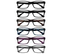 OPULIZE Pep Lunettes de lecture 6 Pack Classic Everyday Rectangular Frame Scratch Resistant Spring Hinges Black Brown Blue Purple Grey Mens Womens RRRRR92-112357 +3.00