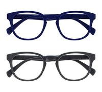 OPULIZE Pop Pack 2 Rétro Rond Lisse Bleu Mat Gris Hommes Femmes Lunettes De Lecture Charnières Ressort RR2-37 +1,50