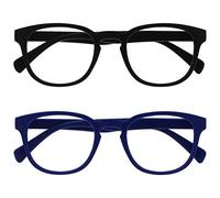 OPULIZE Pop Pack 2 Rétro Rond Lisse Noir Mat Bleu Hommes Femmes Lunettes De Lecture Charnières Ressort RR2-13 +1,50