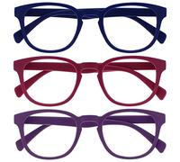 OPULIZE Pop Pack 3 Rétro Rond Lisse Bleu Mat Rose Pourpre Hommes Femmes Lunettes De Lecture Charnières Ressort RRR2-345 +1,50