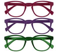OPULIZE Pop Pack 3 Rétro Rond Lisse Mat Pink Pourpre Vert Hommes Femmes Lunettes De Lecture Charnières Ressort RRR2-456 +2,50