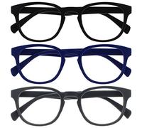 OPULIZE Pop Pack 3 Rétro Rond Lisse Noir Mat Bleu Gris Hommes Femmes Lunettes De Lecture Charnières Ressort RRR2-137 +2,00