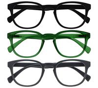 OPULIZE Pop Pack 3 Rétro Rond Lisse Noir Mat Vert Gris Hommes Femmes Lunettes De Lecture Charnières Ressort RRR2-167 +1,00