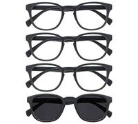 OPULIZE Pop Pack 4 Lunettes De Lecture Avec Lecteur Soleil Rétro Rond Lisse Gris Mat Hommes Femmes RRRS2-7 +1,50