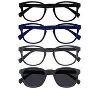 OPULIZE Pop Pack 4 Lunettes De Lecture Avec Lecteur Soleil Rétro Rond Lisse Noir Mat Bleu Gris Hommes Femmes RRRS2-1377 +2,50