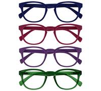 OPULIZE Pop Pack 4 Rétro Rond Bleu Rose Pourpre Vert Hommes Femmes Lunettes De Lecture Charnières Ressort RRRR2-3456 +3,50