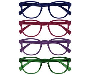 OPULIZE Pop Pack 4 Rétro Rond Bleu Rose Pourpre Vert Hommes Femmes Lunettes De Lecture Charnières Ressort RRRR2-3456 +3,50