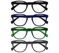 OPULIZE Pop Pack 4 Rétro Rond Noir Bleu Vert Gris Hommes Femmes Lunettes De Lecture Charnières Ressort RRRR2-1367 +1,50