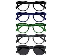OPULIZE Pop Pack 5 Lunettes De Lecture Avec Lecteur Soleil Rétro Rond Noir Bleu Vert Gris Hommes Femmes RRRRS2-13677 +1,50