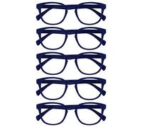 OPULIZE Pop Pack 5 Rétro Rond Lisse Bleu Mat Hommes Femmes Lunettes De Lecture Charnières Ressort RRRRR2-3 +2,50
