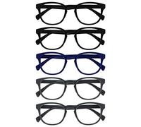 OPULIZE Pop Pack 5 Rétro Rond Noir Bleu Gris Hommes Femmes Lunettes De Lecture Charnières Ressort RRRRR2-11377 +2,50