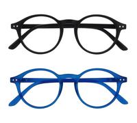OPULIZE REY Lunettes de Lecture - Lot de 2 - Montures Rondes Rétro - Noir Mat, Bleu - Hommes Femmes - Charnières à Ressort - RR56-13 - +1.50