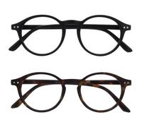 OPULIZE REY Lunettes de Lecture - Lot de 2 - Montures Rondes Rétro - Noir Mat, Marron Écaille - Hommes Femmes - Charnières à Ressort - RR56-12 - +3.00