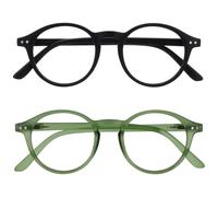 OPULIZE REY Lunettes de Lecture - Lot de 2 - Montures Rondes Rétro - Noir Mat, Vert - Hommes Femmes - Charnières à Ressort - RR56-16 - +2.00