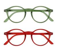 OPULIZE REY Lunettes de Lecture - Lot de 2 - Montures Rondes Rétro - Vert Mat, Rouge - Hommes Femmes - Charnières à Ressort - RR56-6Z - +1.50