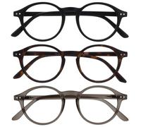 OPULIZE REY Lunettes de Lecture - Lot de 3 - Montures Rondes Rétro - Noir, Marron Écaille, Gris - Hommes Femmes - Charnières à Ressort - RRR56-127 - +1.00